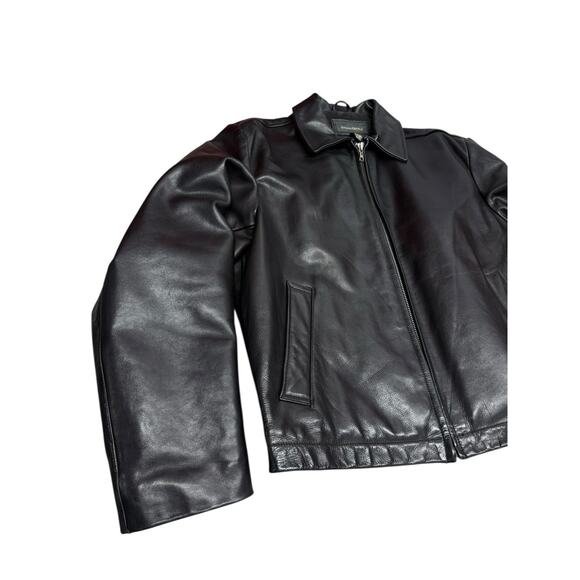 Banana Republic Black Leather Jacket Men’s Medium Classic Zip-Up Moto Style - Picture 4 of 12
